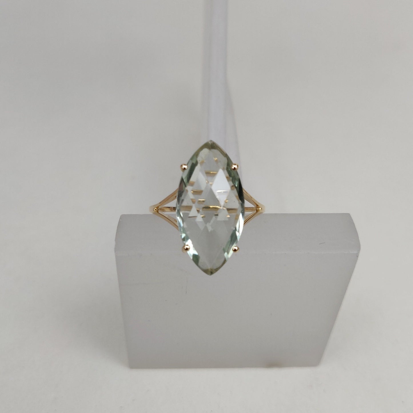 14K Yellow Solid Gold Gemstone Ring, Natural Green Amethyst Ring, February Birthstone, Green Amethyst Jewelry, Christmas Gift