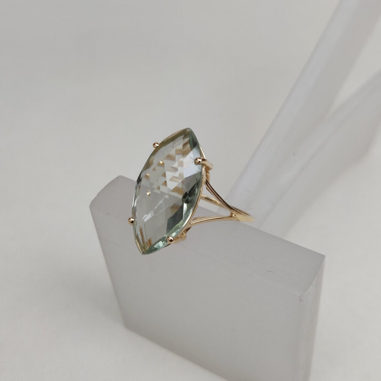 14K Yellow Solid Gold Gemstone Ring, Natural Green Amethyst Ring, February Birthstone, Green Amethyst Jewelry, Christmas Gift