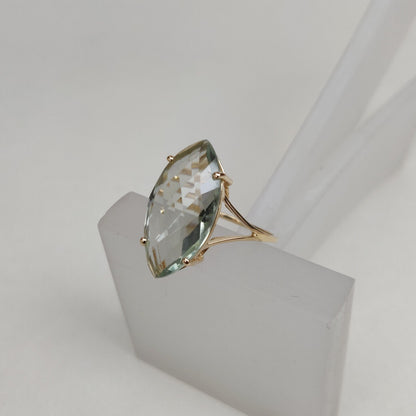 14K Yellow Solid Gold Gemstone Ring, Natural Green Amethyst Ring, February Birthstone, Green Amethyst Jewelry, Christmas Gift