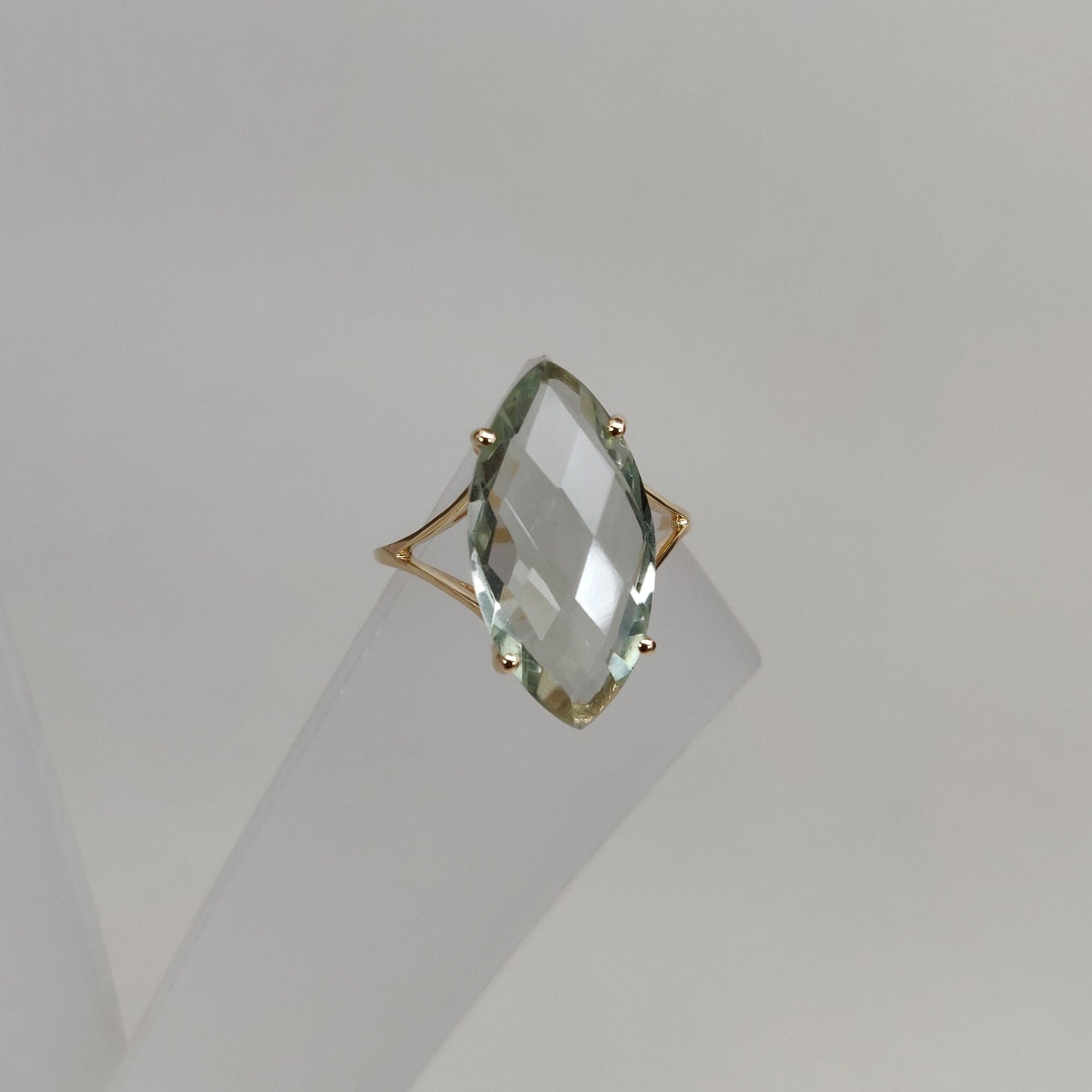 14K Yellow Solid Gold Gemstone Ring, Natural Green Amethyst Ring, February Birthstone, Green Amethyst Jewelry, Christmas Gift