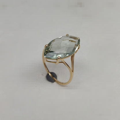 14K Yellow Solid Gold Gemstone Ring, Natural Green Amethyst Ring, February Birthstone, Green Amethyst Jewelry, Christmas Gift