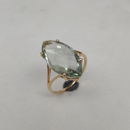 14K Yellow Solid Gold Gemstone Ring, Natural Green Amethyst Ring, February Birthstone, Green Amethyst Jewelry, Christmas Gift