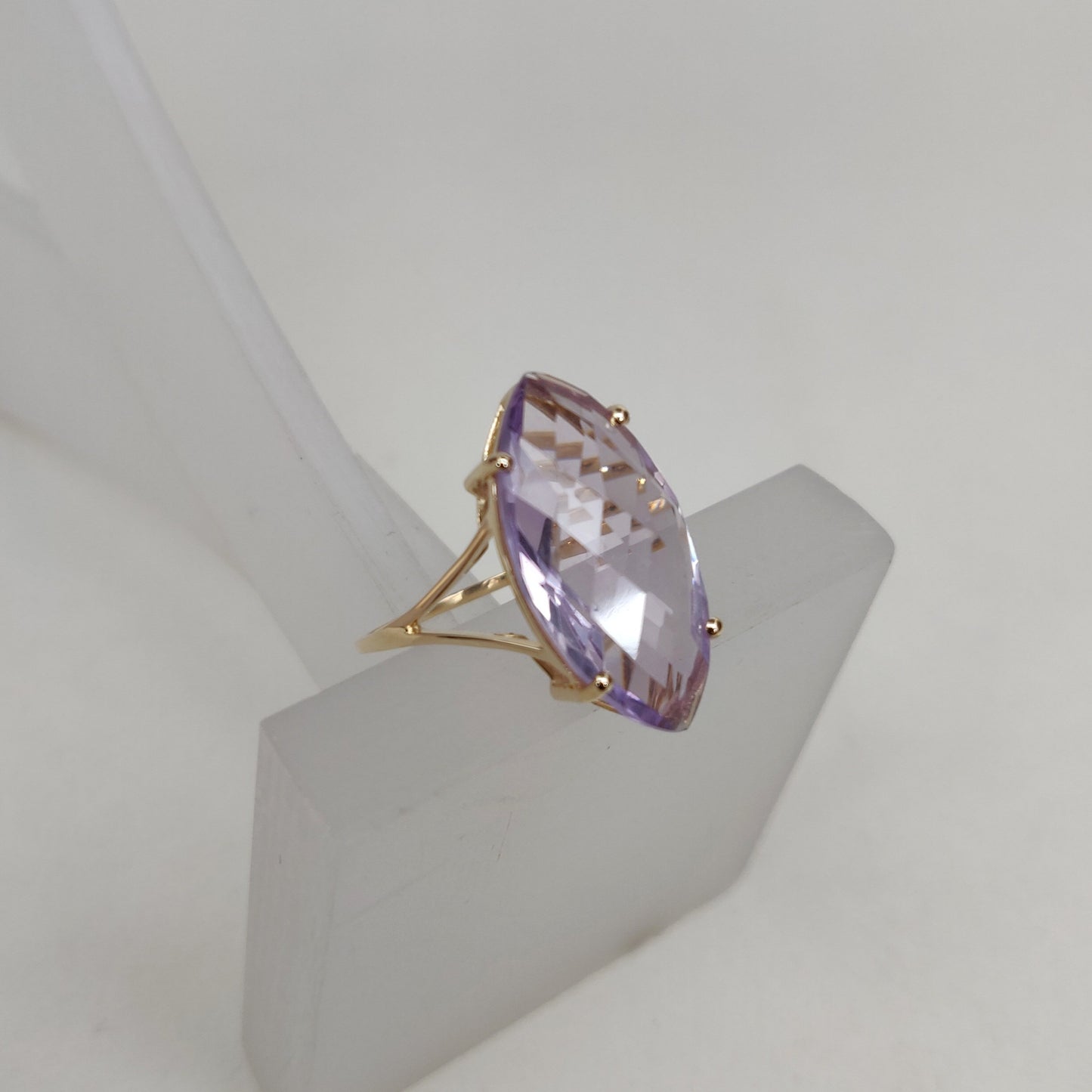 Natural Pink Amethyst Ring, 14K Solid Yellow Gold Pink Amethyst Ring, February Birthstone Ring, Prong Ring, Marquise Ring, Christmas Present