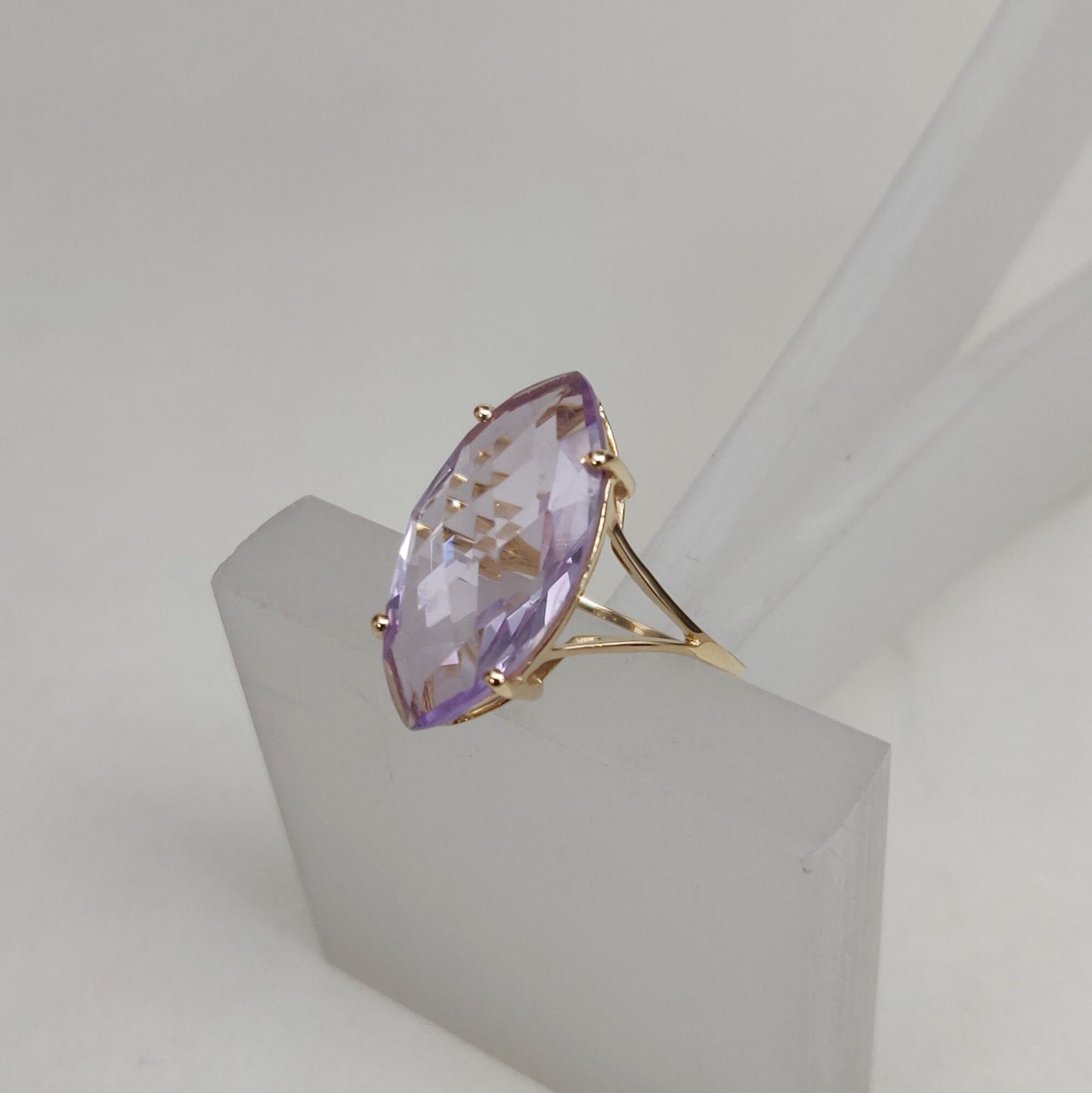 Natural Pink Amethyst Ring, 14K Solid Yellow Gold Pink Amethyst Ring, February Birthstone Ring, Prong Ring, Marquise Ring, Christmas Present