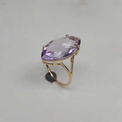 Natural Pink Amethyst Ring, 14K Solid Yellow Gold Pink Amethyst Ring, February Birthstone Ring, Prong Ring, Marquise Ring, Christmas Present