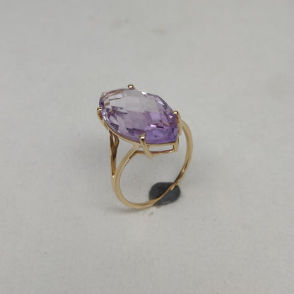 Natural Pink Amethyst Ring, 14K Solid Yellow Gold Pink Amethyst Ring, February Birthstone Ring, Prong Ring, Marquise Ring, Christmas Present