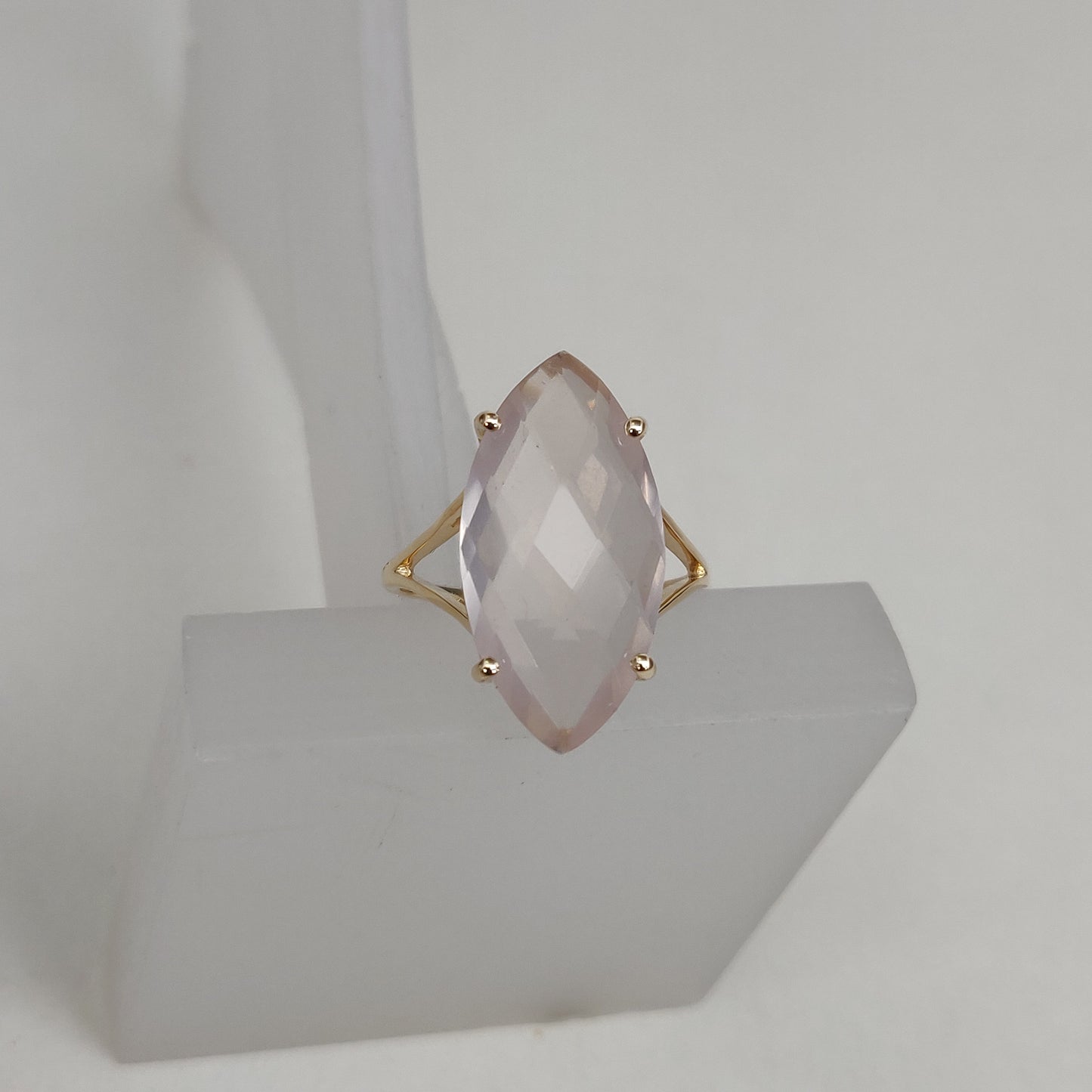 14K Yellow Solid Gold Rose Quartz Ring, Natural Rose Quartz Prong Ring, January Birthstone Ring, Christmas Gift, Rose Quartz Jewelry