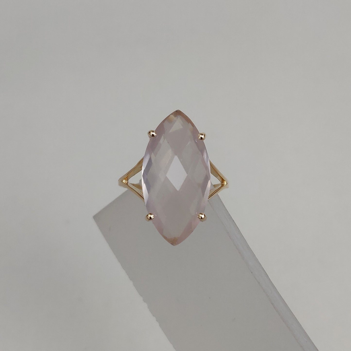 14K Yellow Solid Gold Rose Quartz Ring, Natural Rose Quartz Prong Ring, January Birthstone Ring, Christmas Gift, Rose Quartz Jewelry