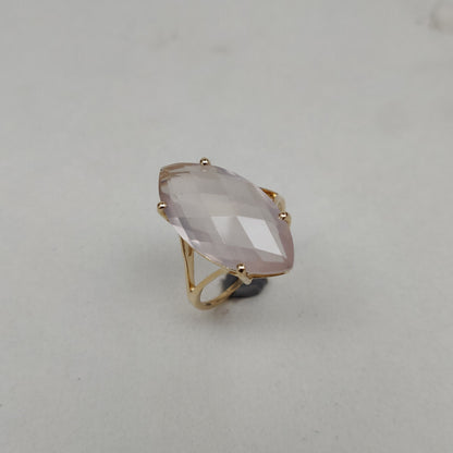 14K Yellow Solid Gold Rose Quartz Ring, Natural Rose Quartz Prong Ring, January Birthstone Ring, Christmas Gift, Rose Quartz Jewelry