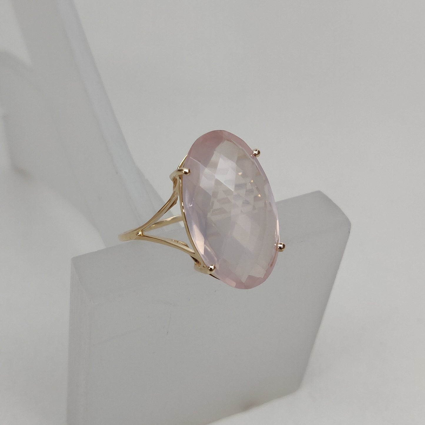 14K Yellow Solid Gold Gemstone Ring, Natural Rose Quartz Ring, January Birthstone, Rose Quartz Jewelry, Christmas Gift, Prong Ring