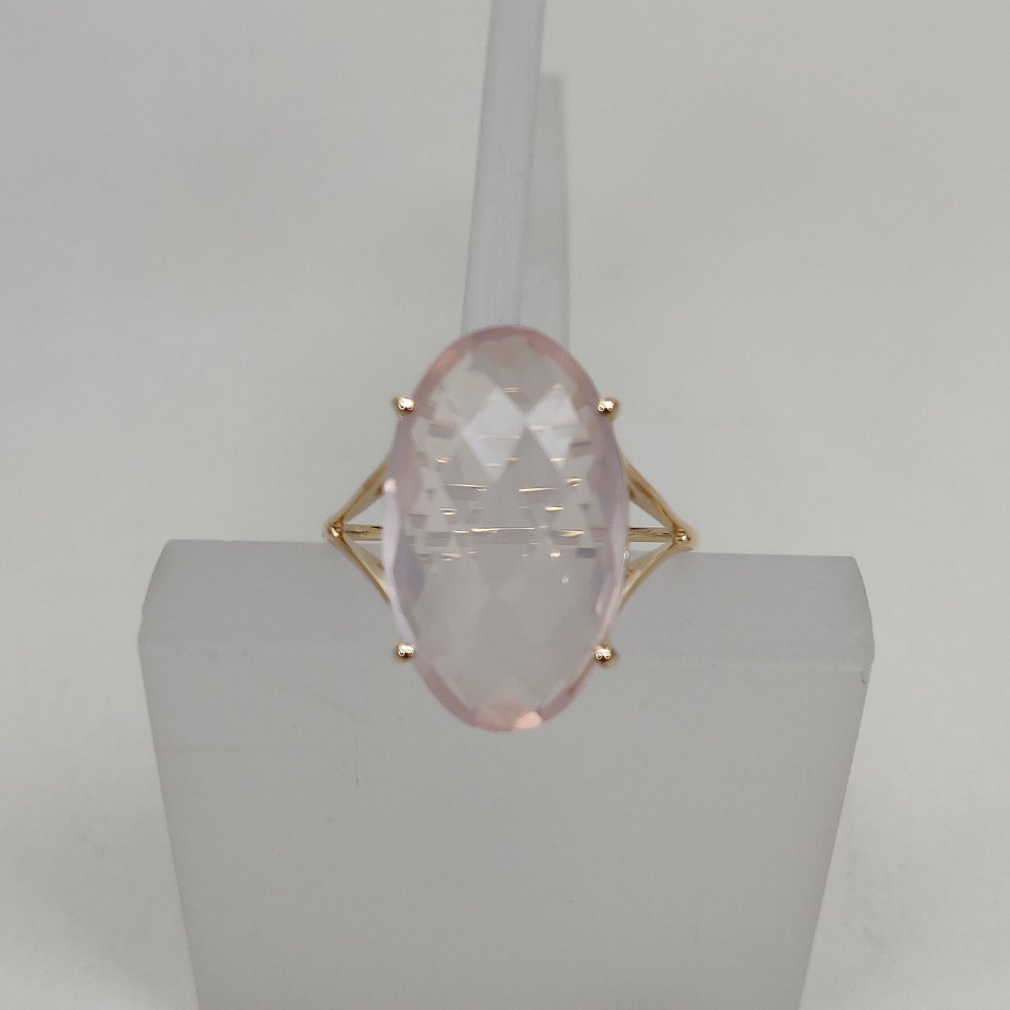 14K Yellow Solid Gold Gemstone Ring, Natural Rose Quartz Ring, January Birthstone, Rose Quartz Jewelry, Christmas Gift, Prong Ring