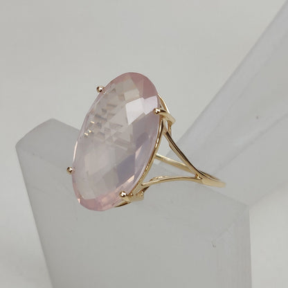 14K Yellow Solid Gold Gemstone Ring, Natural Rose Quartz Ring, January Birthstone, Rose Quartz Jewelry, Christmas Gift, Prong Ring