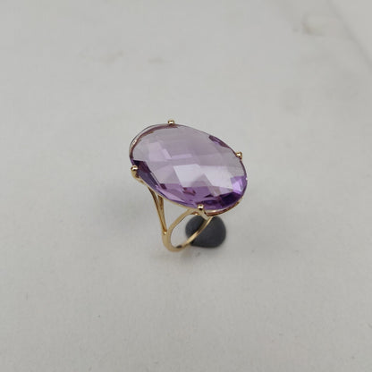 Natural Purple Amethyst Ring, 14K Solid Yellow Gold Pink Amethyst Ring, February Birthstone Ring, Prong Ring, Oval Ring, Anniversary Gift