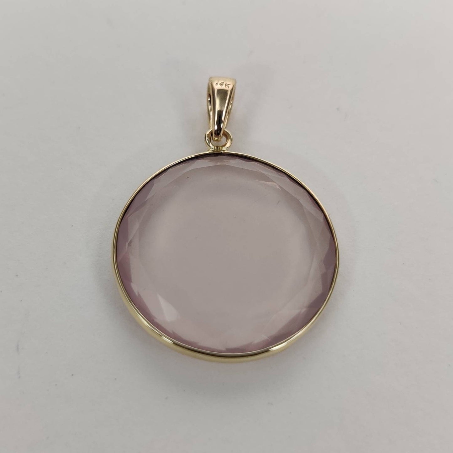 Natural Rose Quartz Pendant, 14K Solid Yellow Gold Rose Quartz Pendant, January Birthstone , Bezel Pendant, Round Pendant, Christmas Gift