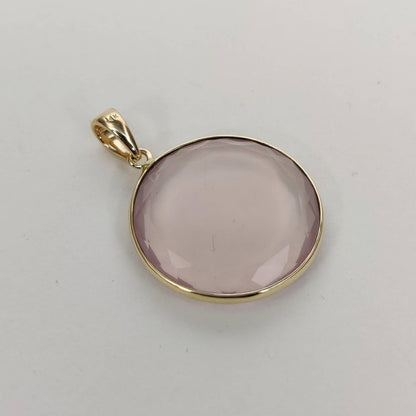 Natural Rose Quartz Pendant, 14K Solid Yellow Gold Rose Quartz Pendant, January Birthstone , Bezel Pendant, Round Pendant, Christmas Gift