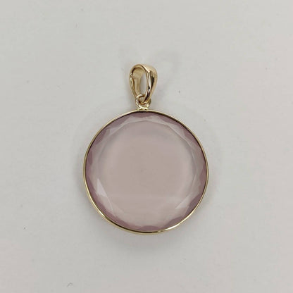 Natural Rose Quartz Pendant, 14K Solid Yellow Gold Rose Quartz Pendant, January Birthstone , Bezel Pendant, Round Pendant, Christmas Gift