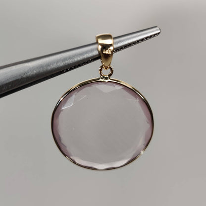 Natural Rose Quartz Pendant, 14K Solid Yellow Gold Rose Quartz Pendant, January Birthstone , Bezel Pendant, Round Pendant, Christmas Gift