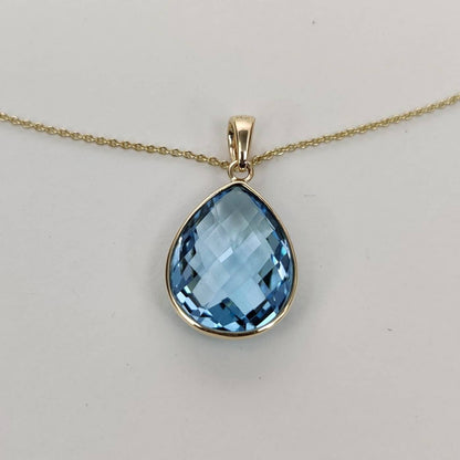 Natural Sky Blue Topaz Pendant, 14K Solid Gold Sky Blue Topaz Pendant, Solid Gold Bezel Pear Pendant, December Birthstone, Christmas Gift