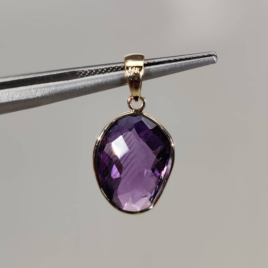 Natural Purple Amethyst Pendant, 14K Solid Gold Purple Amethyst Pendant, Solid Gold Pendant Necklace, February Birthstone, Christmas Gift