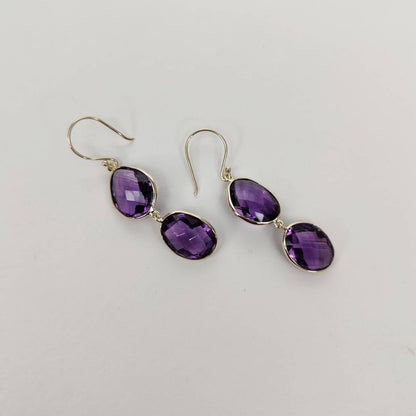 14K Gold Purple Amethyst Earring, Natural Purple Amethyst Bezel Earring, 14K Solid Yellow Gold Earring, February Birthstone, Christmas Gift