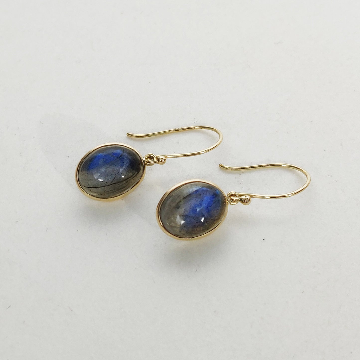 14K Gold Labradorite Earrings, Natural Labradorite Bezel Earrings, 14K Solid Yellow Gold Earrings, November Birthstone, Drop Earrings