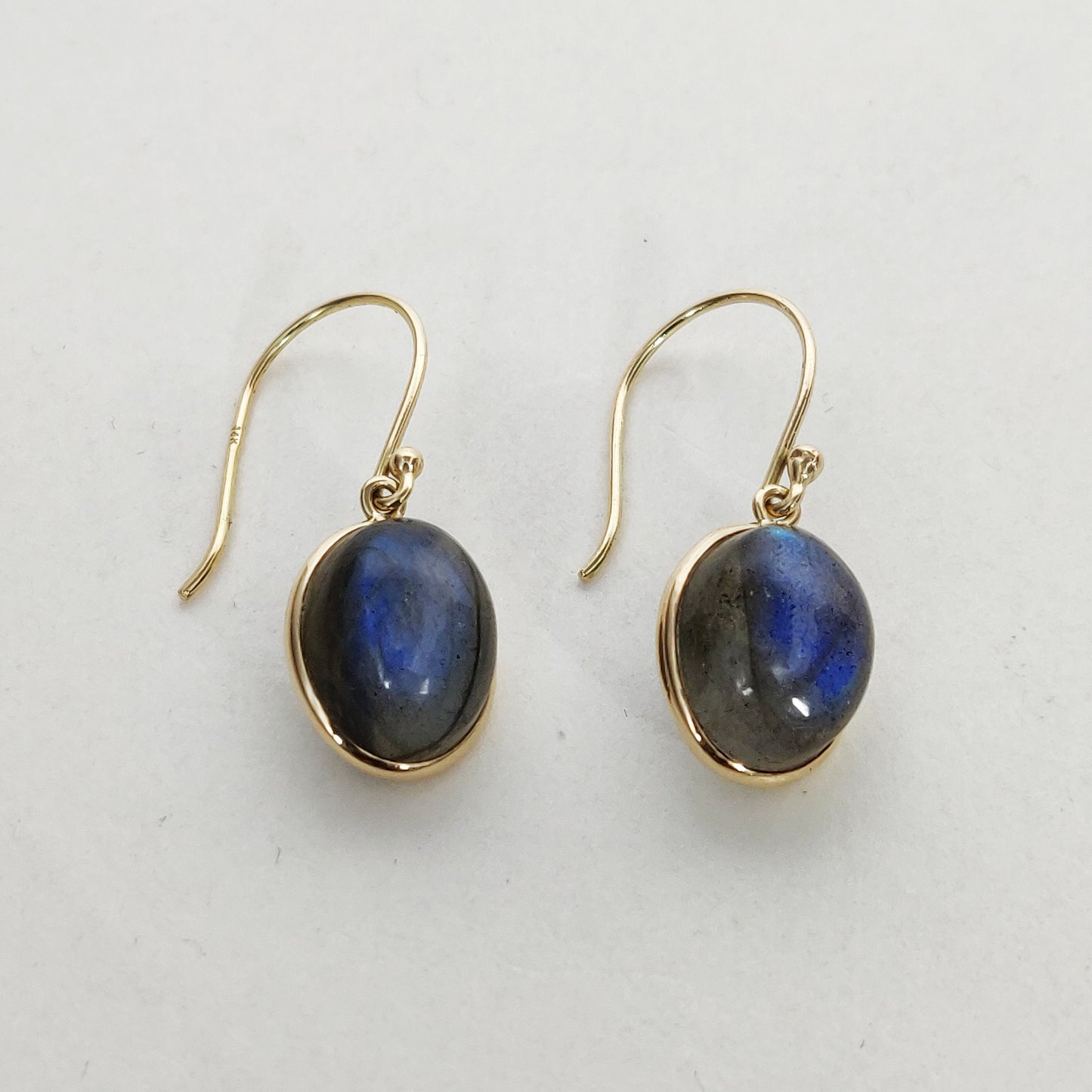 14K Gold Labradorite Earrings, Natural Labradorite Bezel Earrings, 14K Solid Yellow Gold Earrings, November Birthstone, Drop Earrings