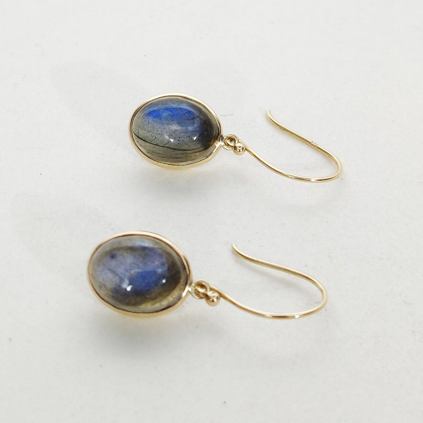 14K Gold Labradorite Earrings, Natural Labradorite Bezel Earrings, 14K Solid Yellow Gold Earrings, November Birthstone, Drop Earrings