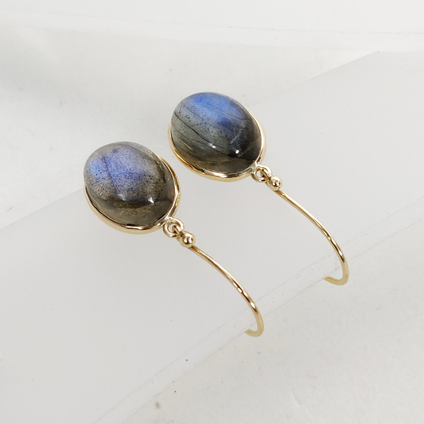 14K Gold Labradorite Earrings, Natural Labradorite Bezel Earrings, 14K Solid Yellow Gold Earrings, November Birthstone, Drop Earrings