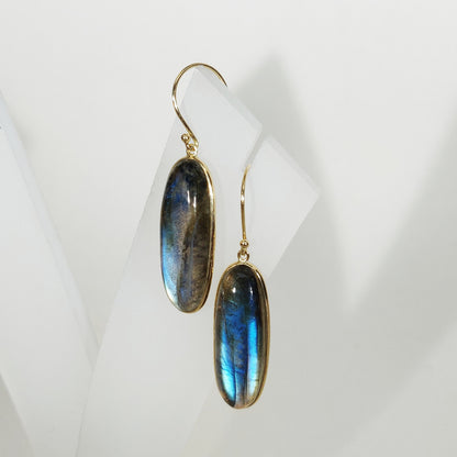 Natural Blue Labradorite Earrings, 14K Solid Yellow Gold Earrings, Blue Labradorite Gold Earrings, November Birthstone, Christmas Present