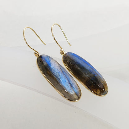 Natural Blue Labradorite Earrings, 14K Solid Yellow Gold Earrings, Blue Labradorite Gold Earrings, November Birthstone, Christmas Present