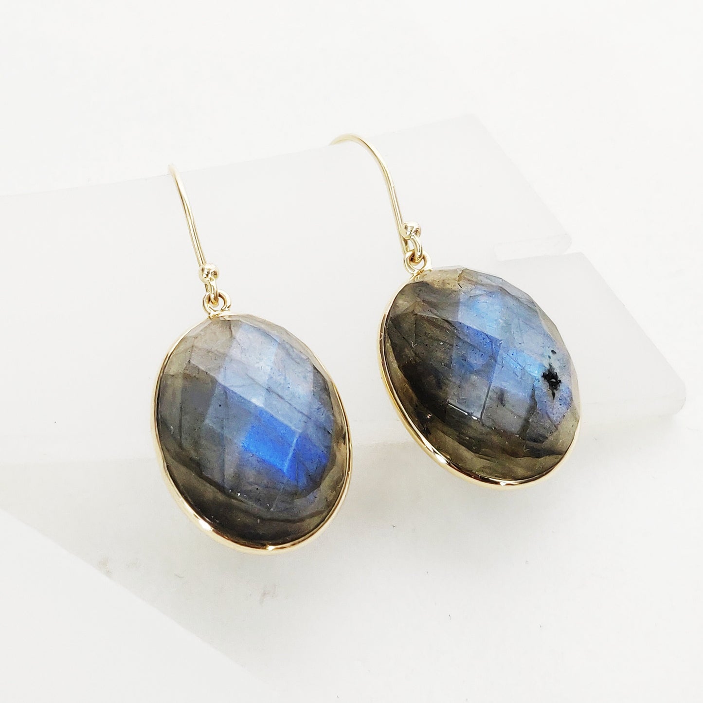 Natural Labradorite Earrings, 14K Solid Yellow Gold Labradorite Earrings ,August Birthstone Earrings, Bezel Earrings, Oval Earrings,