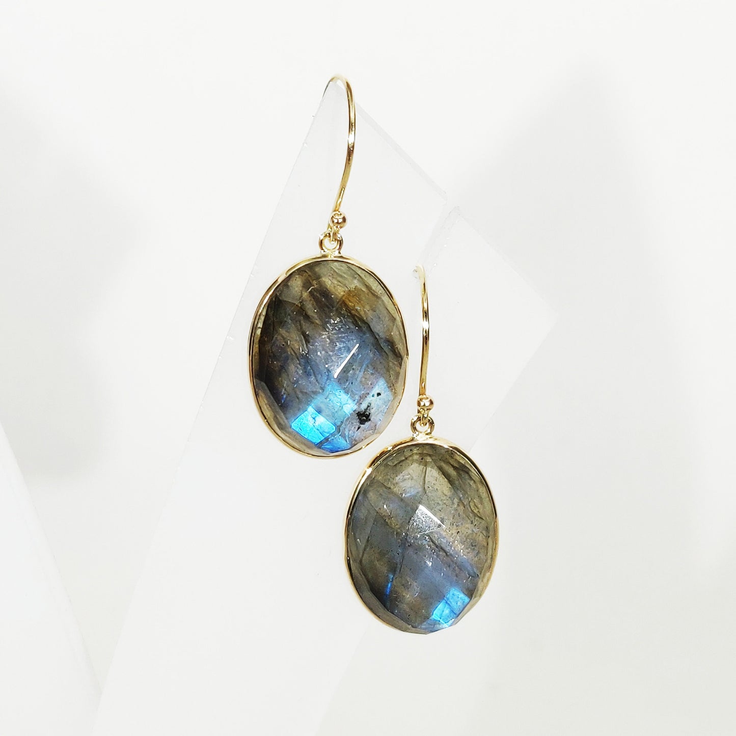 Natural Labradorite Earrings, 14K Solid Yellow Gold Labradorite Earrings ,August Birthstone Earrings, Bezel Earrings, Oval Earrings,