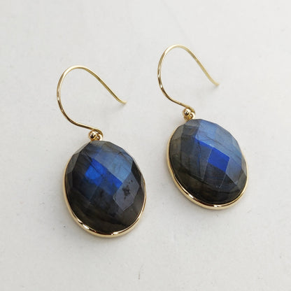 Natural Labradorite Earrings, 14K Solid Yellow Gold Labradorite Earrings ,August Birthstone Earrings, Bezel Earrings, Oval Earrings,