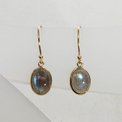 Natural Labradorite Earrings, 14K Solid Yellow Gold Earrings, August Birthstone Earrings, Dainty Labradorite Drop Earrings, Christmas Gift