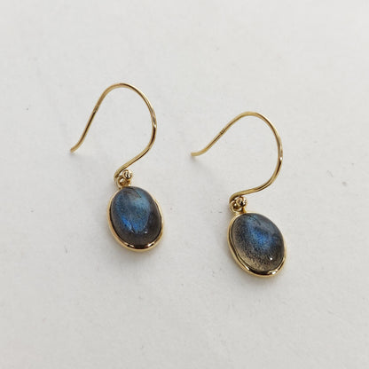 Natural Labradorite Earrings, 14K Solid Yellow Gold Earrings, August Birthstone Earrings, Dainty Labradorite Drop Earrings, Christmas Gift