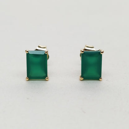 14k Yellow Gold Green Onyx Studs Earrings, Natural Green Onyx Studs Earrings, 14kt Solid Gold Jewelry, May Birthstone, Christmas Gift