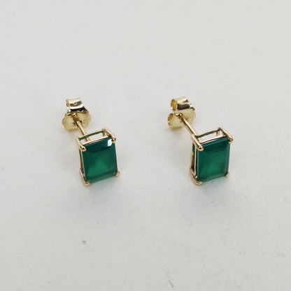 14k Yellow Gold Green Onyx Studs Earrings, Natural Green Onyx Studs Earrings, 14kt Solid Gold Jewelry, May Birthstone, Christmas Gift