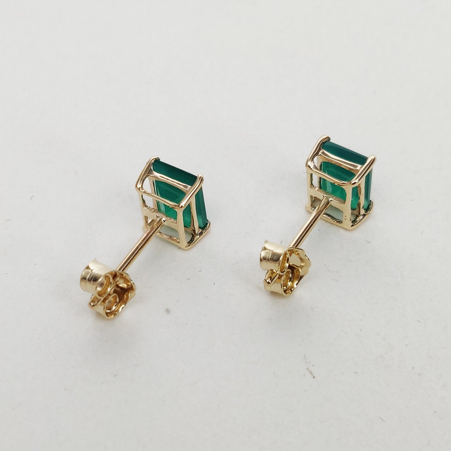 14k Yellow Gold Green Onyx Studs Earrings, Natural Green Onyx Studs Earrings, 14kt Solid Gold Jewelry, May Birthstone, Christmas Gift