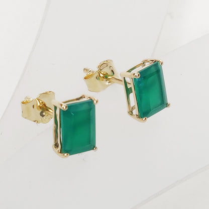 14k Yellow Gold Green Onyx Studs Earrings, Natural Green Onyx Studs Earrings, 14kt Solid Gold Jewelry, May Birthstone, Christmas Gift