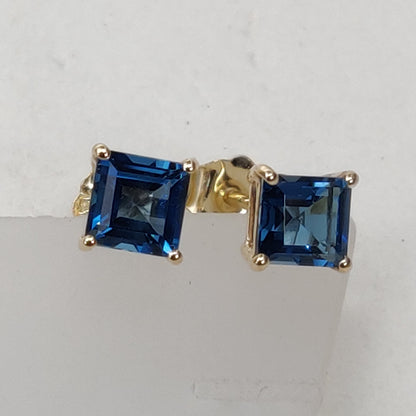 Natural London Blue Topaz Stud Earring, 14K Solid Yellow Gold London Blue Topaz Earring, December Birthstone, Christmas Gift, Topaz Jewelry