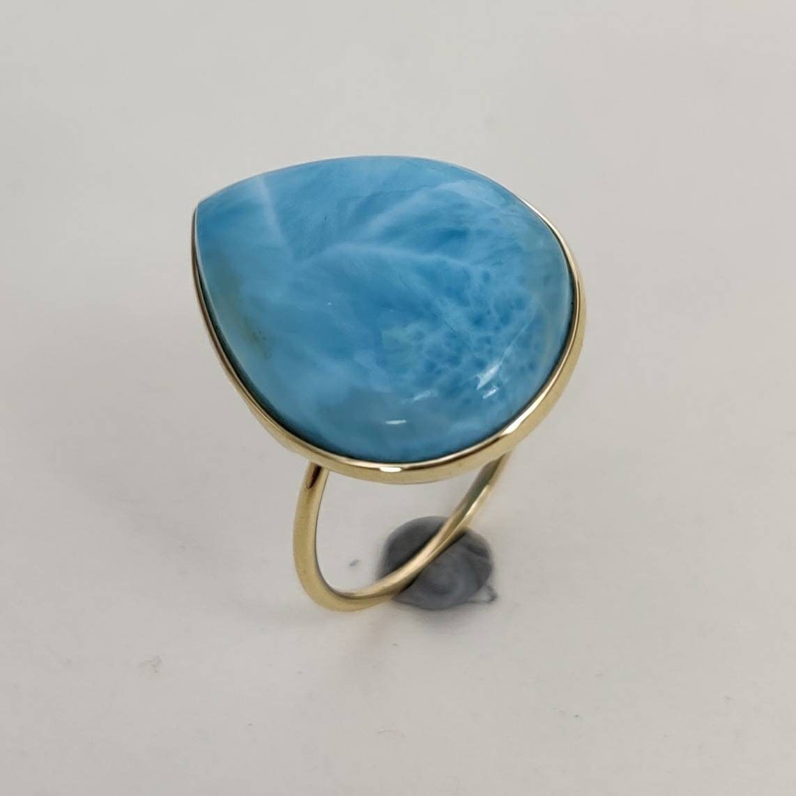 Natural Larimar Ring, 14K Solid Yellow Gold Larimar Ring, February Birthstone Ring, Bezel Ring, Larimar Jewelry, Anniversary Gift