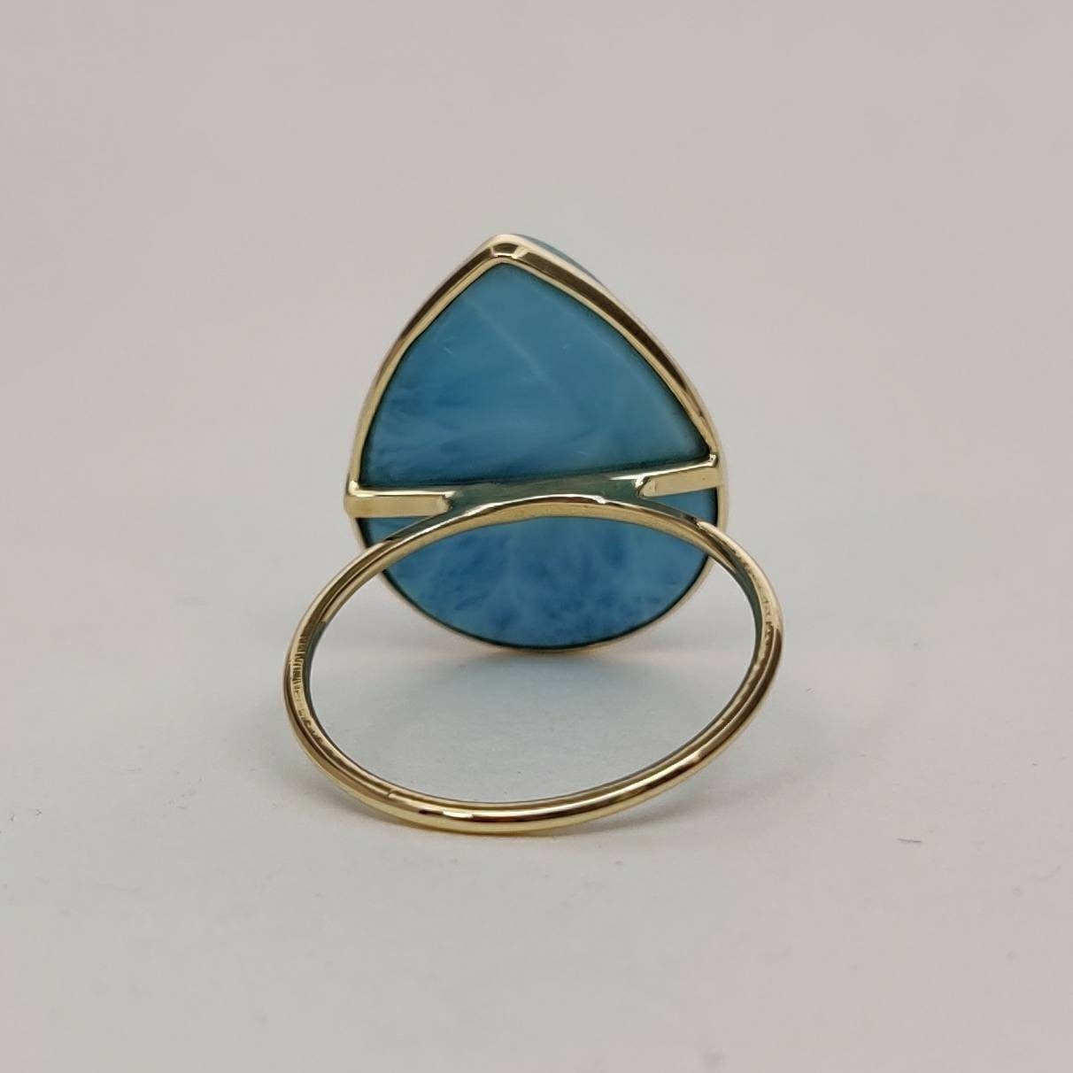 Natural Larimar Ring, 14K Solid Yellow Gold Larimar Ring, February Birthstone Ring, Bezel Ring, Larimar Jewelry, Anniversary Gift