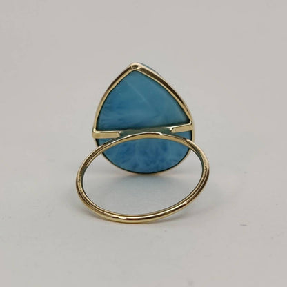 Natural Larimar Ring, 14K Solid Yellow Gold Larimar Ring, February Birthstone Ring, Bezel Ring, Larimar Jewelry, Anniversary Gift