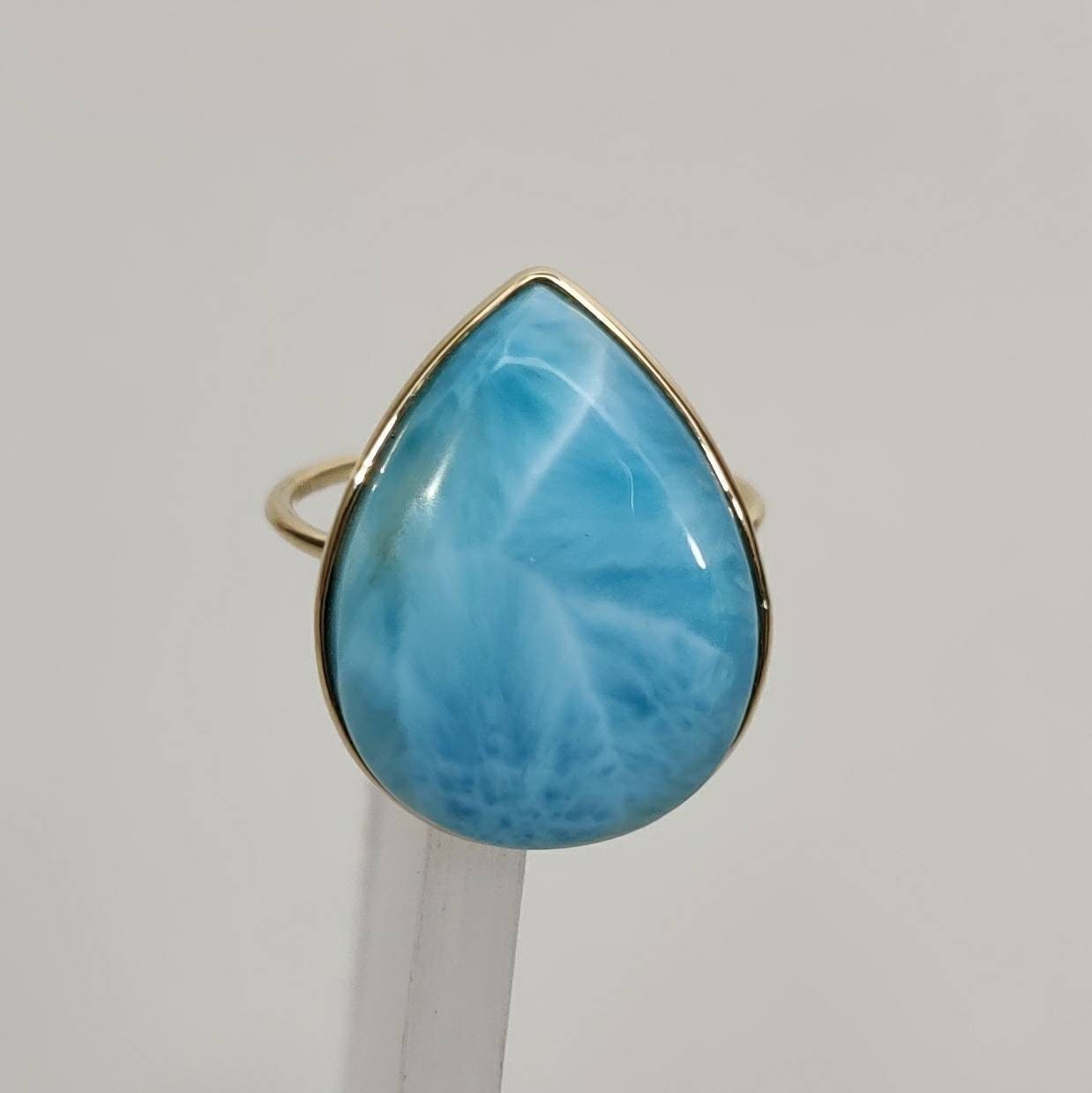 Natural Larimar Ring, 14K Solid Yellow Gold Larimar Ring, February Birthstone Ring, Bezel Ring, Larimar Jewelry, Anniversary Gift