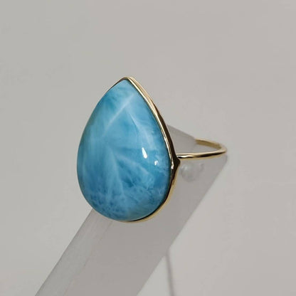 Natural Larimar Ring, 14K Solid Yellow Gold Larimar Ring, February Birthstone Ring, Bezel Ring, Larimar Jewelry, Anniversary Gift