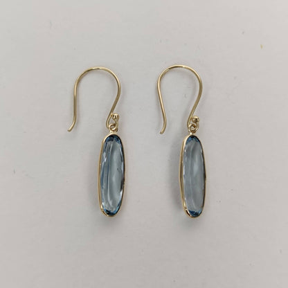 Natural Sky Blue Topaz Earrings, 14K Solid Yellow Gold Sky Blue Topaz Earrings, December Birthstone, Dangler Earrings, Christmas Present