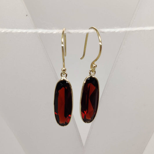 Natural Garnet 14K Solid Gold Earrings, 14K Yellow Gold, Garnet Bezel Earrings , January Birthstone, Garnet Jewelry, Valentine Gift