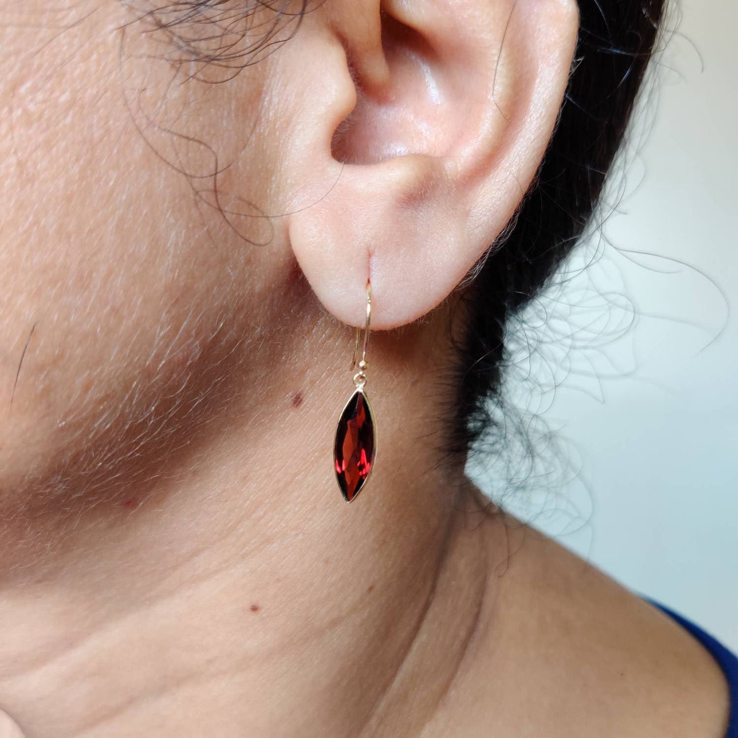 Natural Garnet Earrings, 14K Solid Yellow Gold Earrings, January Birthstone Earrings, Christmas Present, Garnet Jewelry