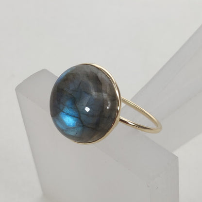 NaturalLabradorite Ring, 14K Solid Yellow Gold Labradorite Ring, August Birthstone Ring, Bezel Ring, Round Ring, Christmas Present