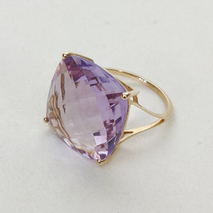 Natural Pink Amethyst Ring, 14K Solid Yellow Gold Pink Amethyst Ring, February Birthstone Ring, Prong Ring, Square Ring, Anniversary Present